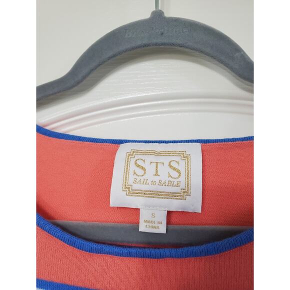 STS Sail to Sable Striped 3/4 Sleeve Resortwear Mini Sweater Dress, Size Small - Picture 2 of 11